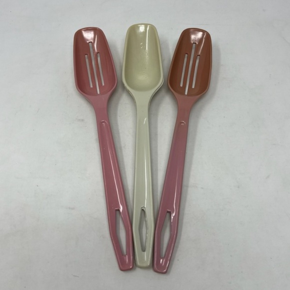 Vtg 50s King Kraft Serving Spoons Slotted LOT of 3 Nylon Plastic Made in USA MCM